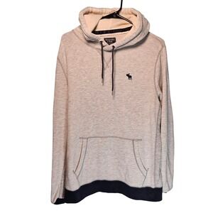 Abercrombie & Fitch Mens Gray Navy Blue Moose Logo Thermal Lined Hoodie Large